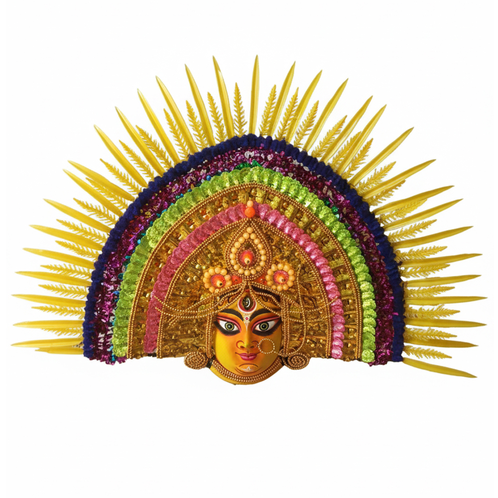 🌈 The Golden Radiance Chhau Mask of Goddess Durga | 18 Inch x 14 Inch