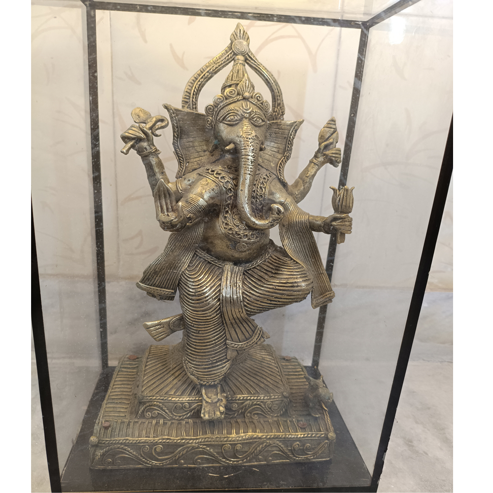 🕉️ Prosperity & Artistry: Dhokra Ganesha Idol in Display Frame - View 5