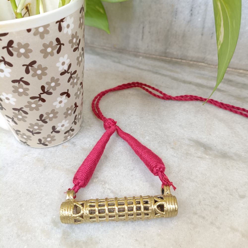 Tribal Metal Craft Peacock Pendant – Traditional Dhokra Art with Adjustable Black Dori