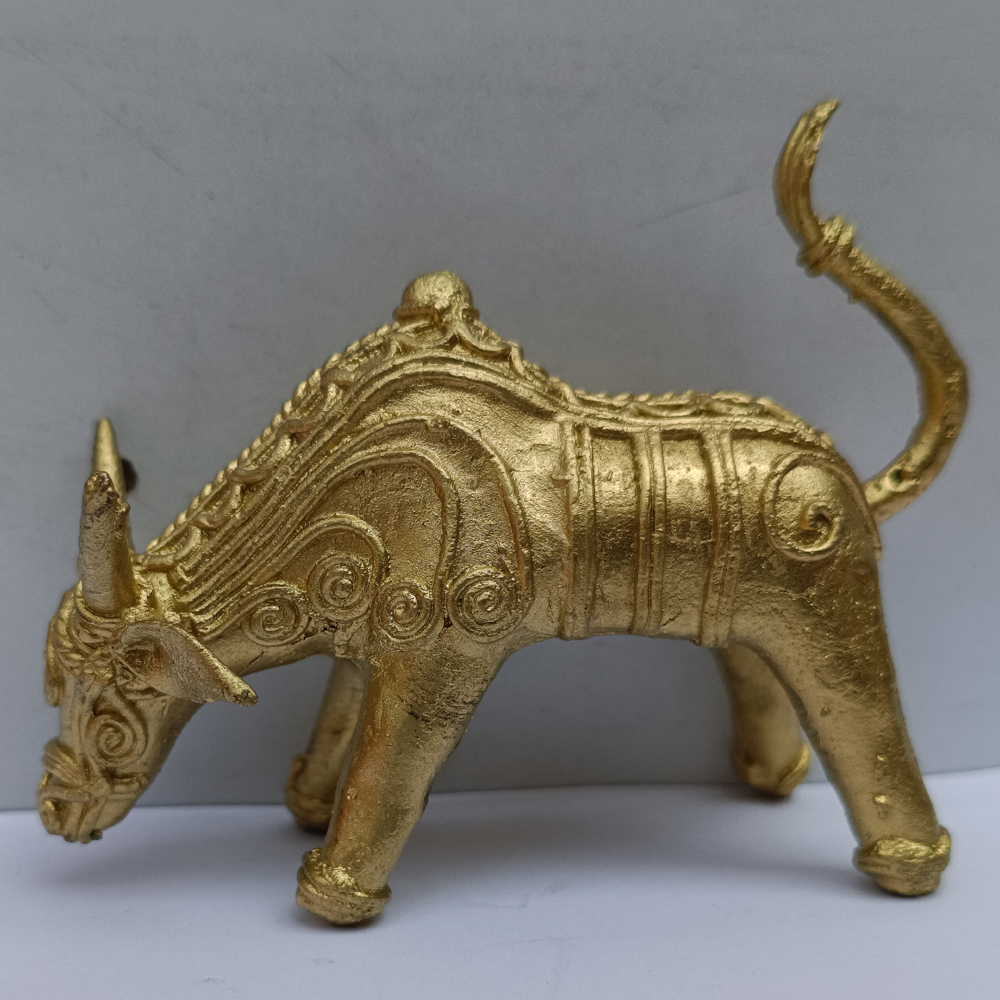 Handcrafted Dhokra Metal Bull Figurine – Ancient Lost-Wax Cast Brass Tribal Art for Home Décor - View 3