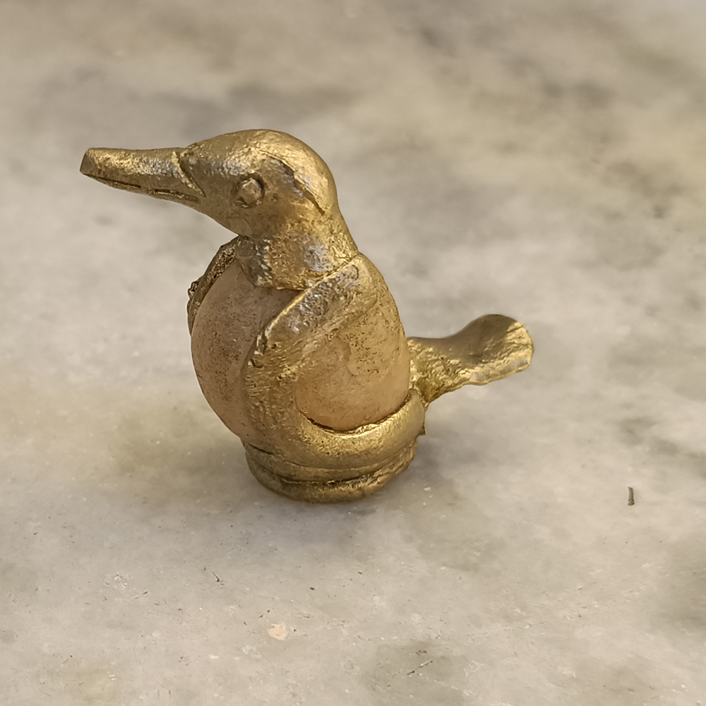 Handcrafted Dhokra Brass & Stone Bird Figurine - View 3