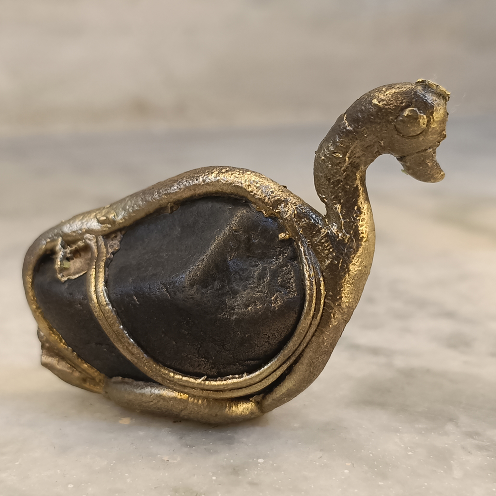 Handcrafted Dhokra Art Brass & Black Stone Swan Figurine