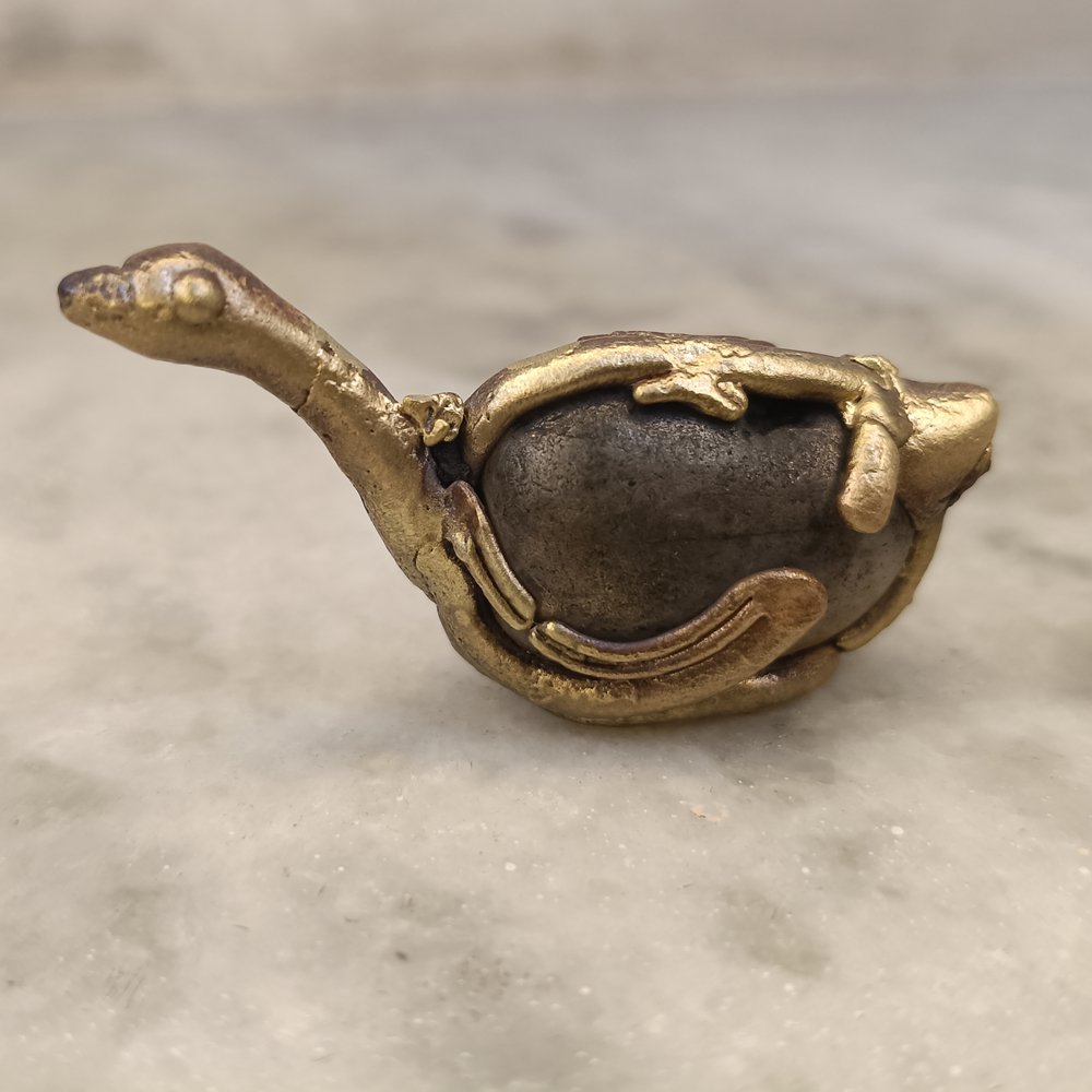Handcrafted Dhokra Gliding Duck Figurine in Brass & Stone