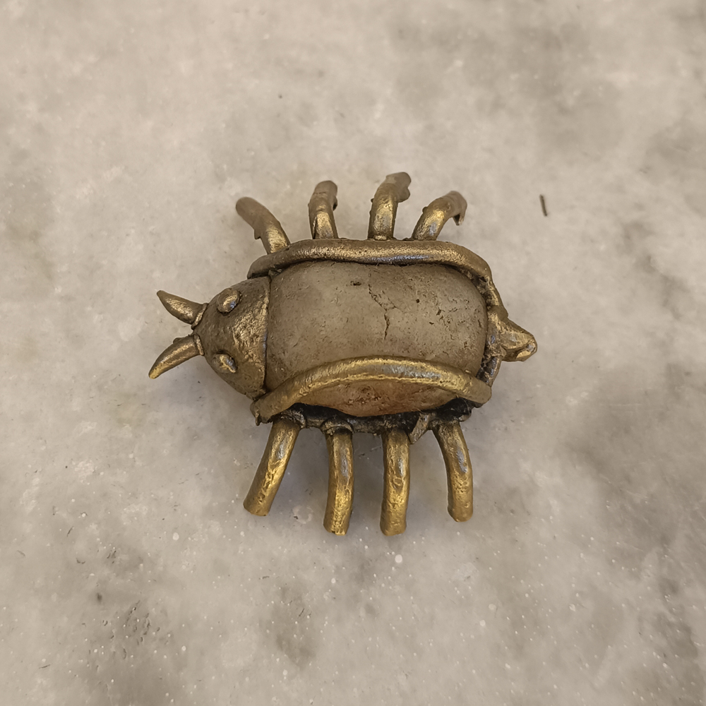 Handcrafted Dhokra Art Brass & River Stone Insect Figurine - View 3