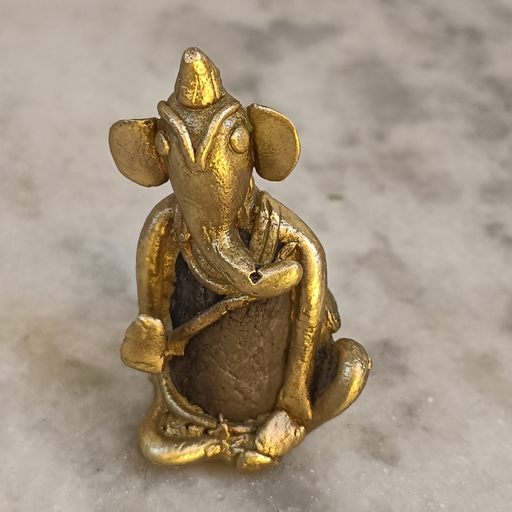 Handcrafted Dhokra Art Brass & River Stone Tortoise Figurine - View 2