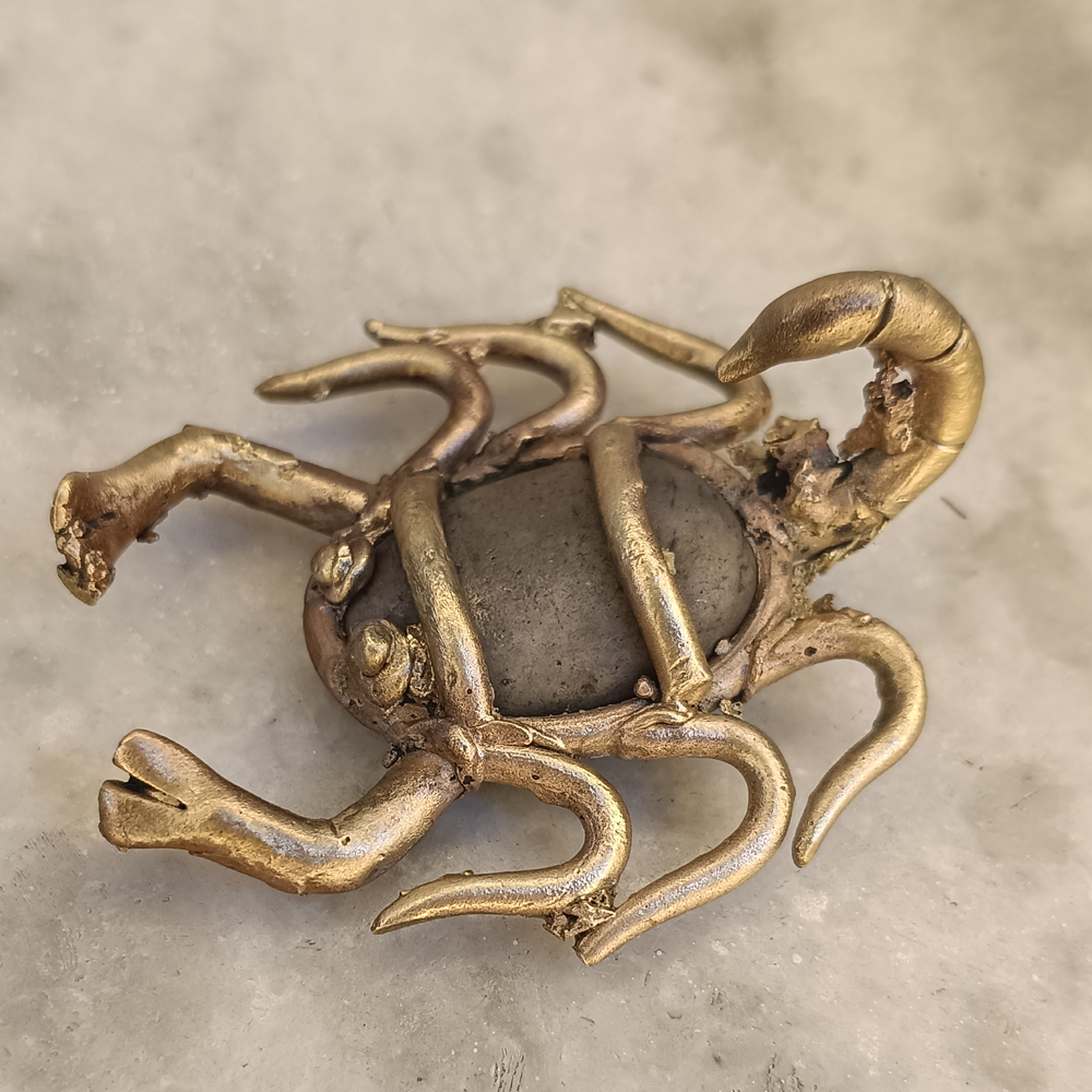 Handcrafted Dhokra Art Brass & River Stone Scorpion Figurine