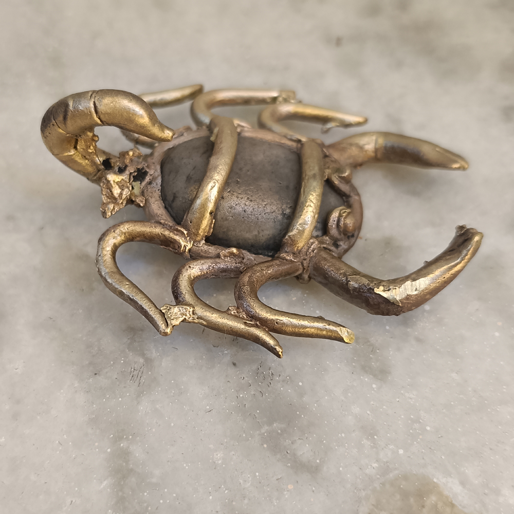 Handcrafted Dhokra Art Brass & River Stone Scorpion Figurine - View 2