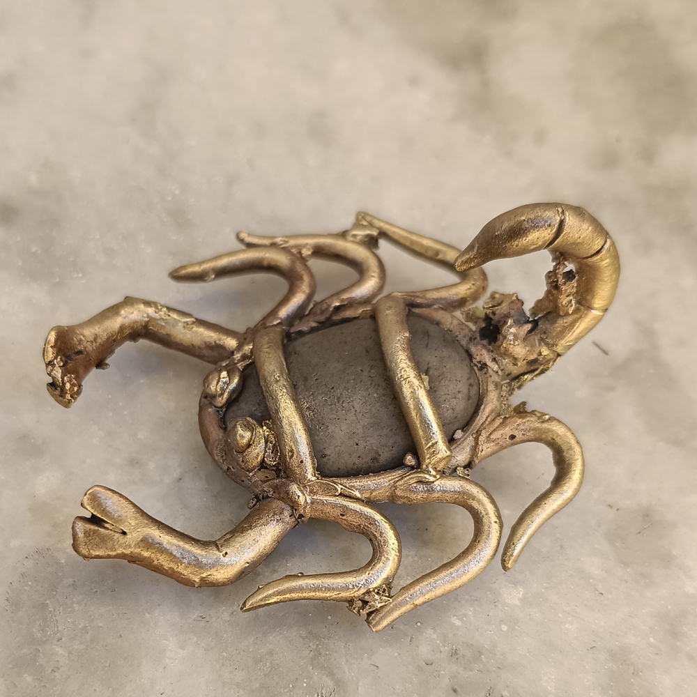 Handcrafted Dhokra Art Brass & River Stone Scorpion Figurine - View 3