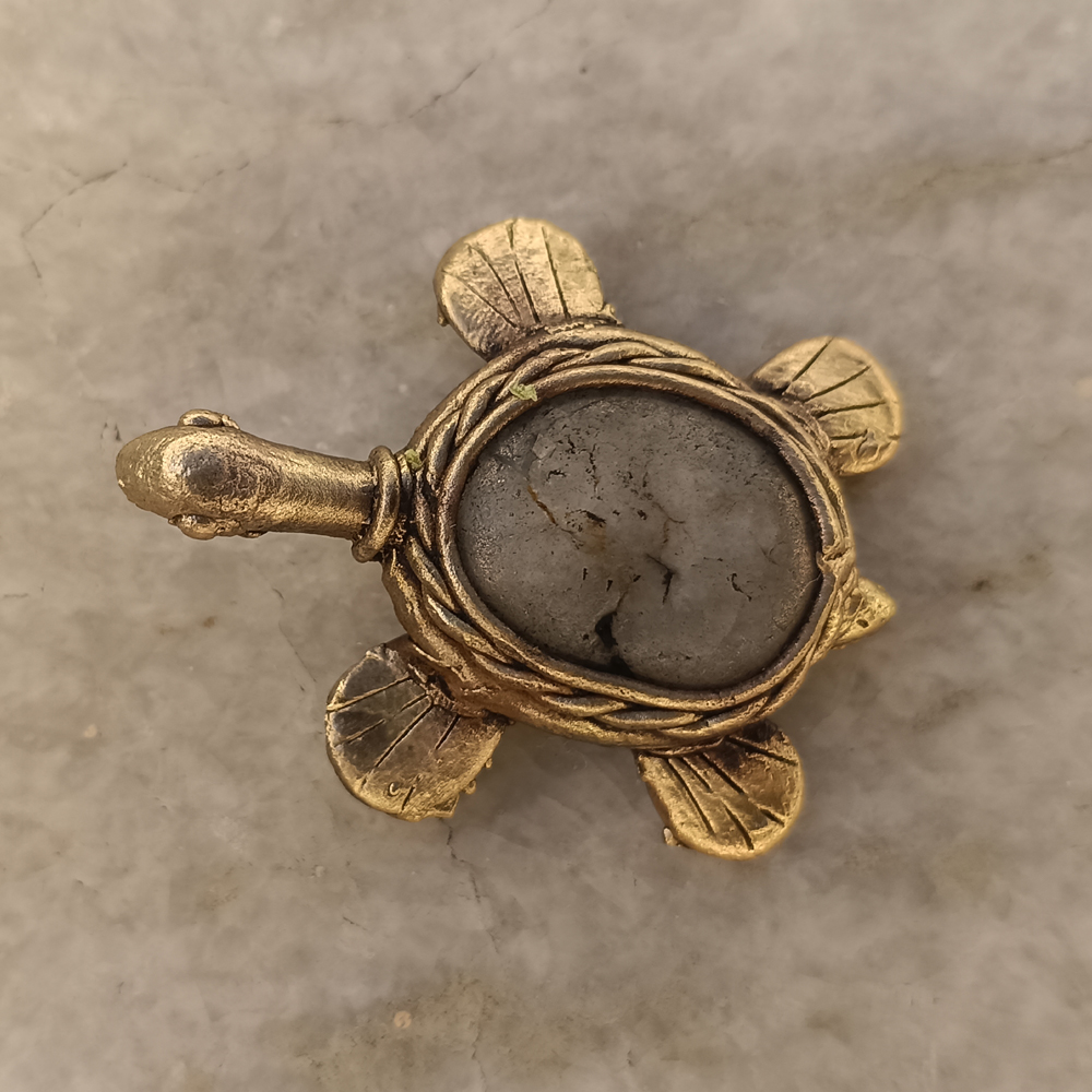 Antique Metallic Dhokra Turtle Figurine, Vastu & Feng Shui Decorative Kurma