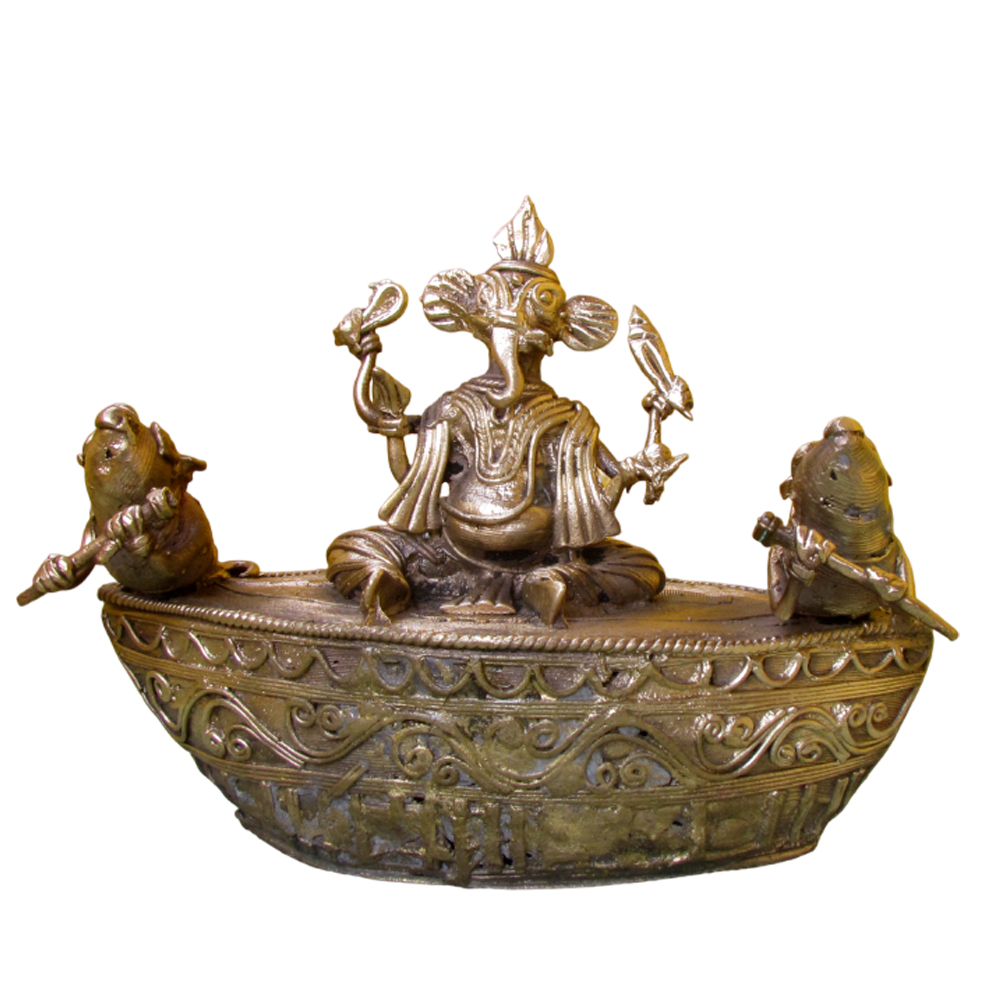 Lord Ganesha on a Boat (Antique Brass Finish)