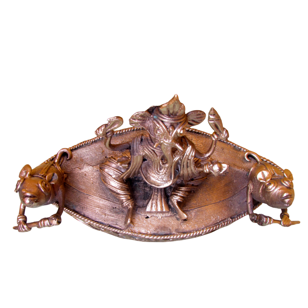 Lord Ganesha on a Boat (Antique Brass Finish) - View 3