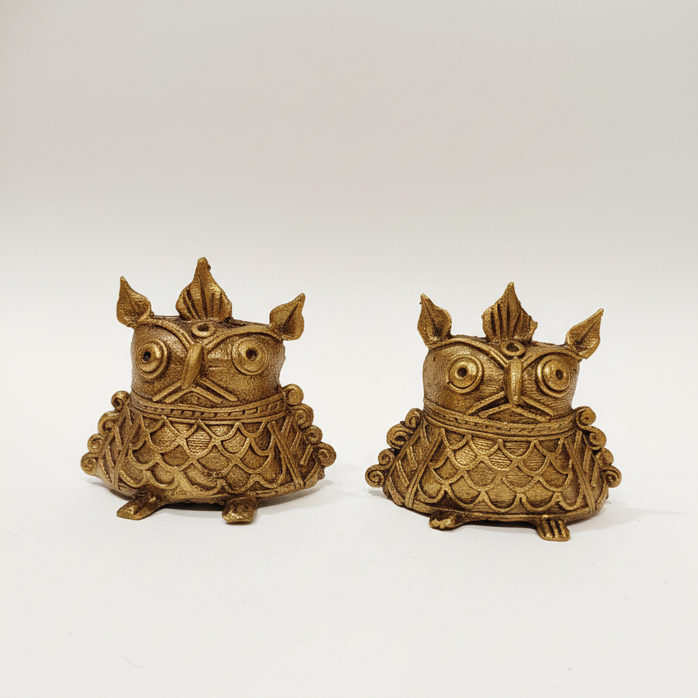 🦉 Wisdom & Prosperity | Pair of Dokra Owl Idols - View 2