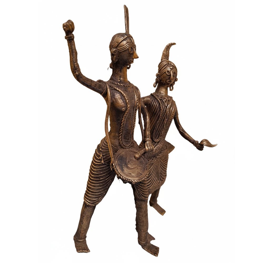 🥁 Tribal Harmony: Dokra Man and Woman Dancing Figurine - View 3