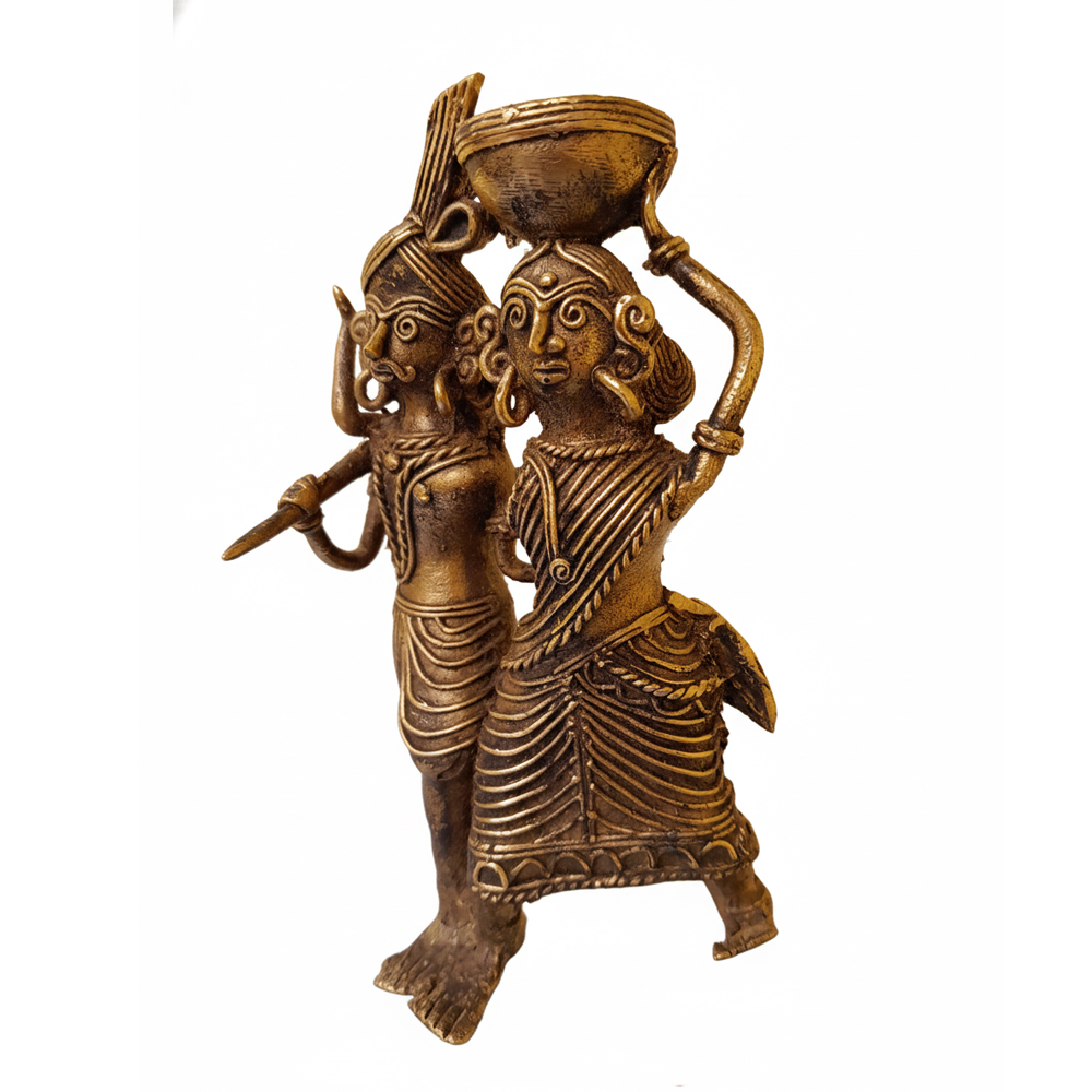 🌾 Journey and Partnership: Dokra Tribal Couple Figurine - View 2