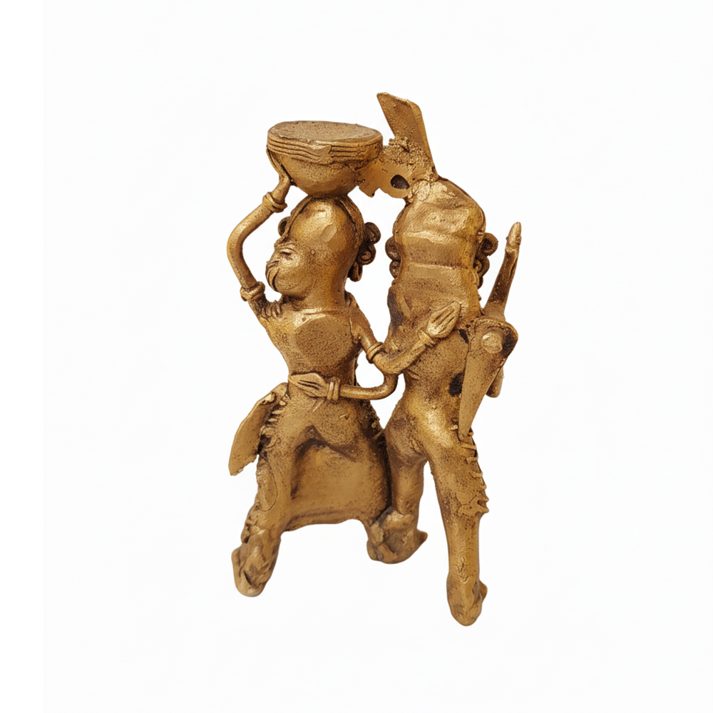🌾 Journey and Partnership: Dokra Tribal Couple Figurine - View 3