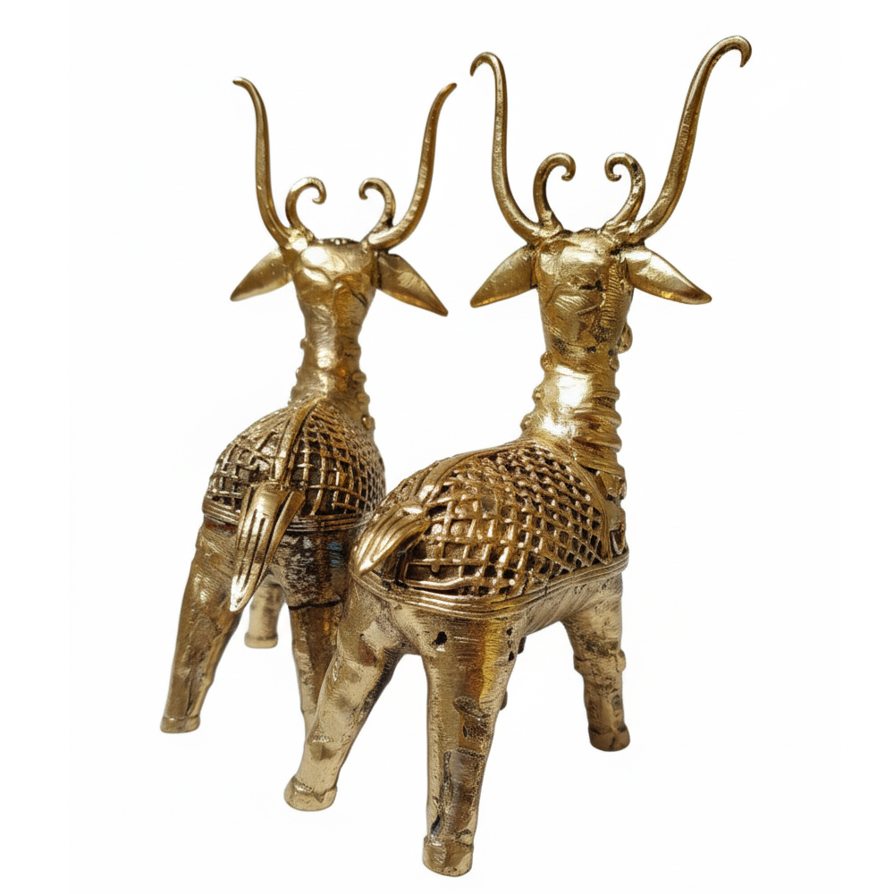 Dokra Brass Deer Duo: Guardian Stags (Set of 2) - View 3