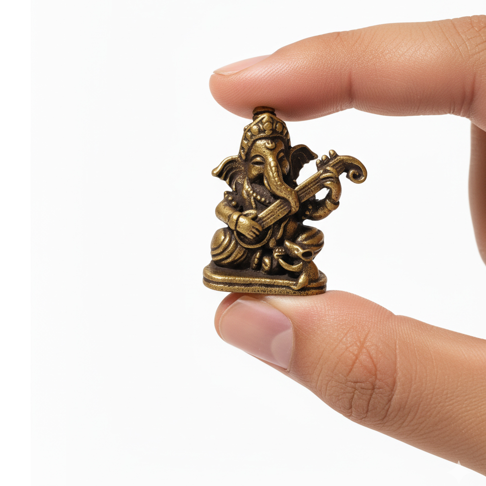 🎶 Dokra Brass Ganesha Playing Veena/Sitar - The Lord of Harmony - View 3