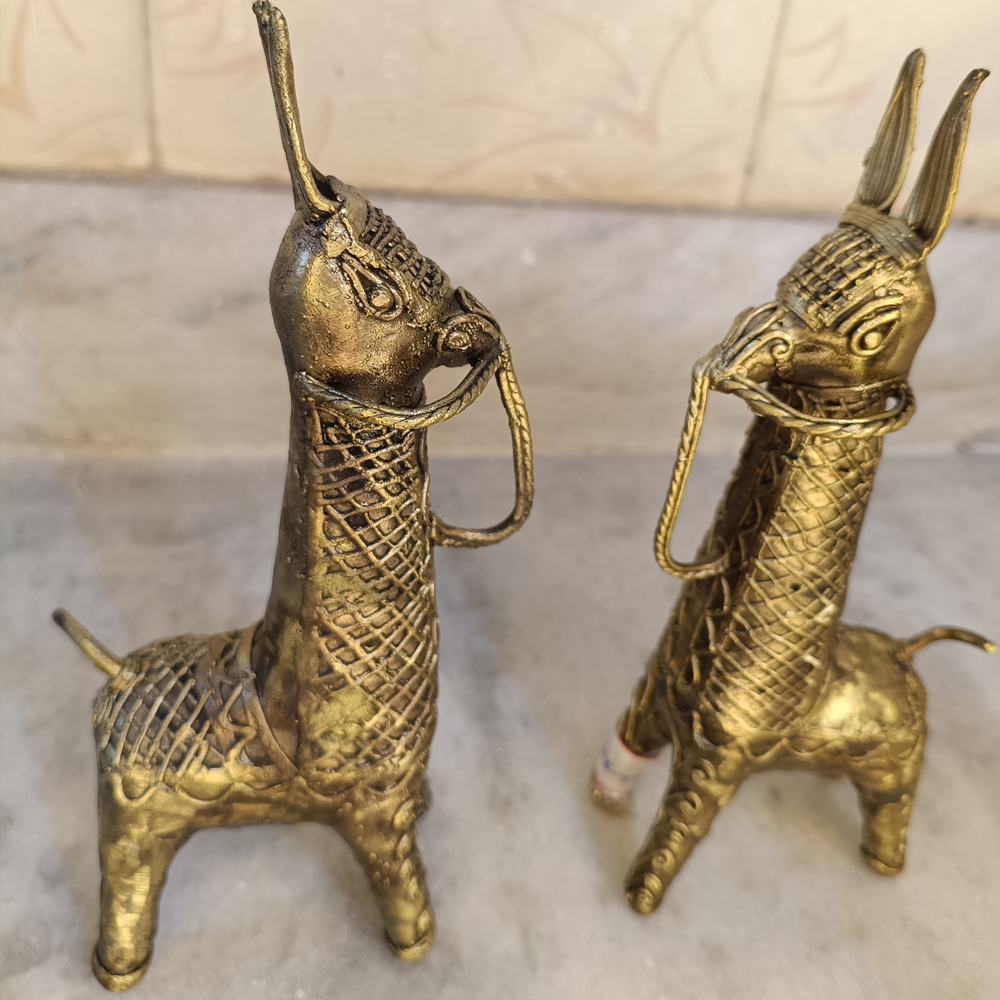 Handcrafted Brass Tribal Horse Set | placed on a study table or an entryway console - View 2