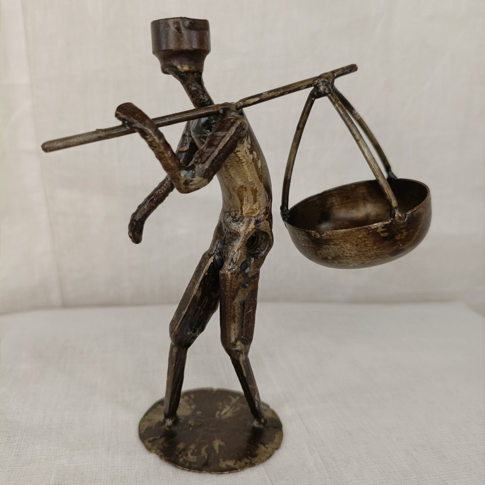 Handcrafted Upcycled Metal "Hawker" Figurine
