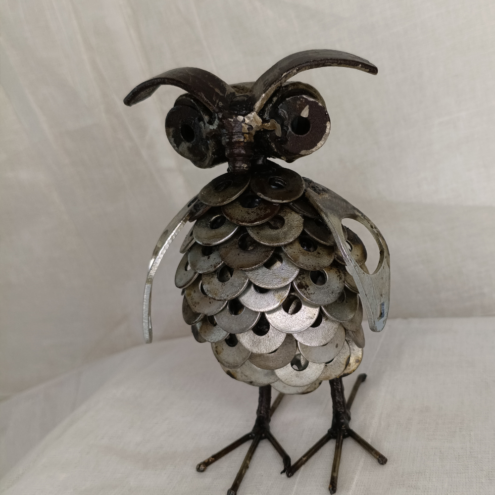 Handcrafted Eco-Friendly Metal Owl Figurine – Upcycled Industrial Art - View 3