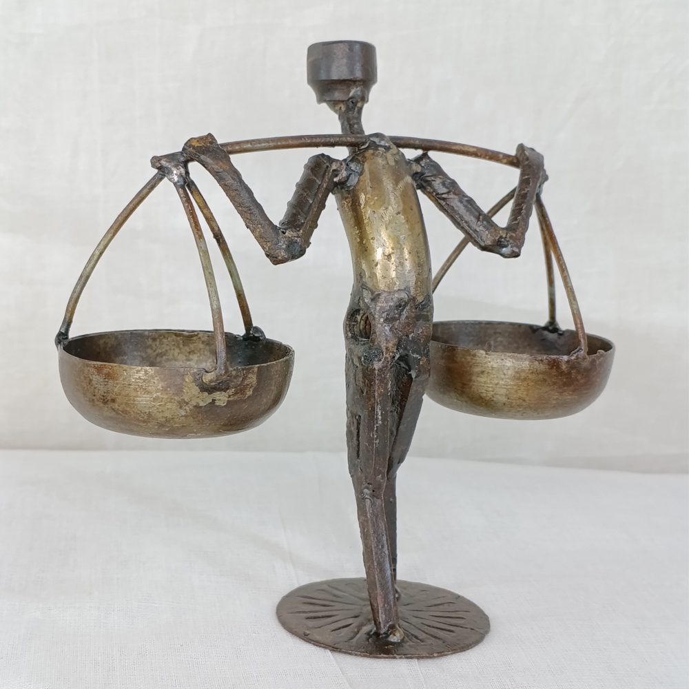 Handcrafted Upcycled Metal "Hawker" Figurine – Industrial Folk Art - View 2
