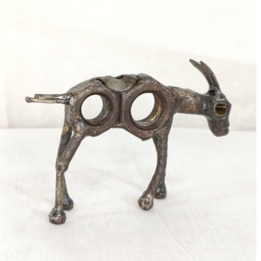 Handcrafted Industrial Scrap Metal Goat Figurine - View 3