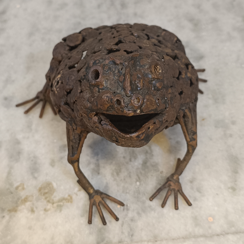 Handcrafted Recycled Metal Frog Sculpture – Upcycled Industrial Art - View 3