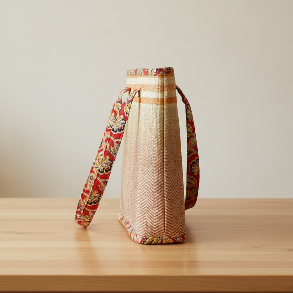 🌾 The Artisan Sling: Handwoven Madur Kati Grass Ladies Bag [Vibrant Red, Orange, and Gold] - View 3