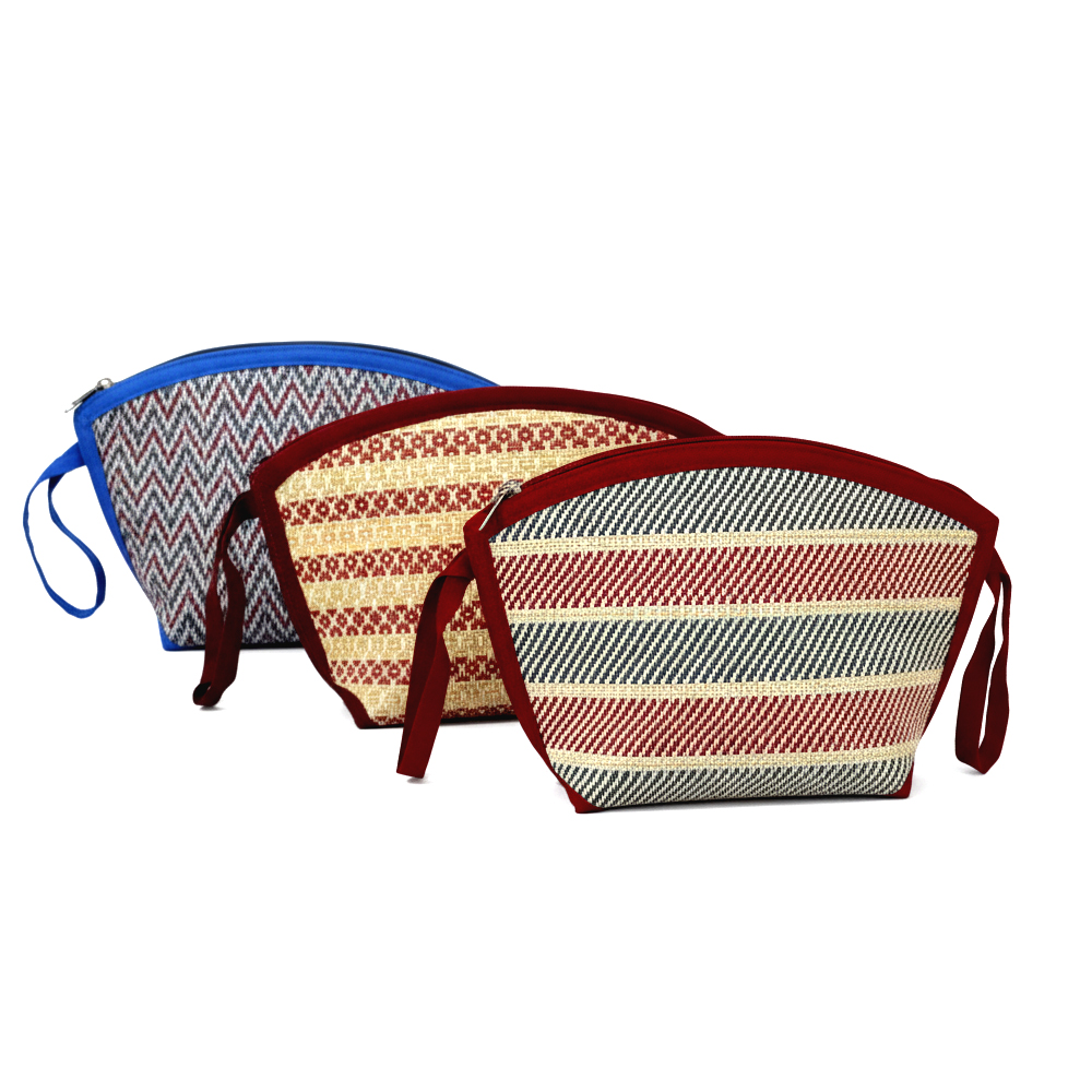🎨 Set of 3 Handwoven Madurkati Zip Pouches - Travel & Cosmetic Organizers | 10 Inch x 7 Inch