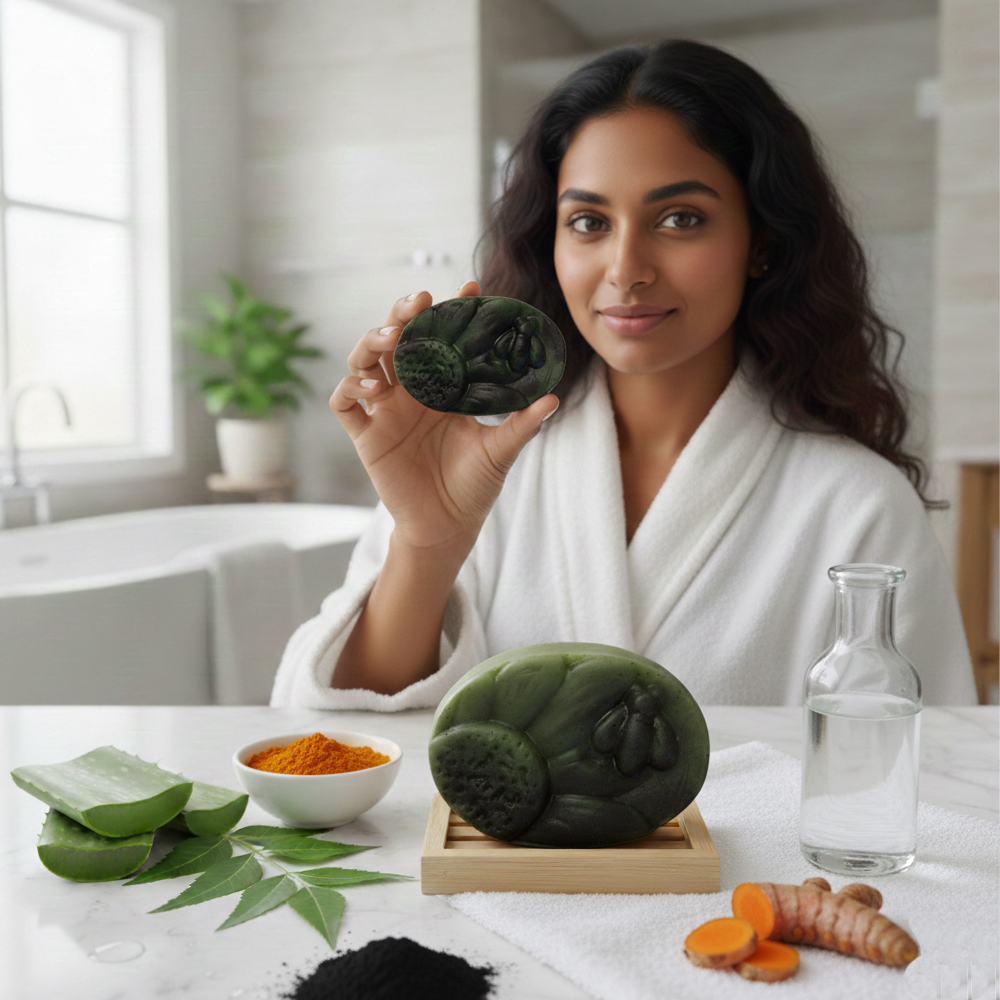 Anti-Blemish Body Soap| Neem + Turmeric + Charcoal | Set of 5 - View 5