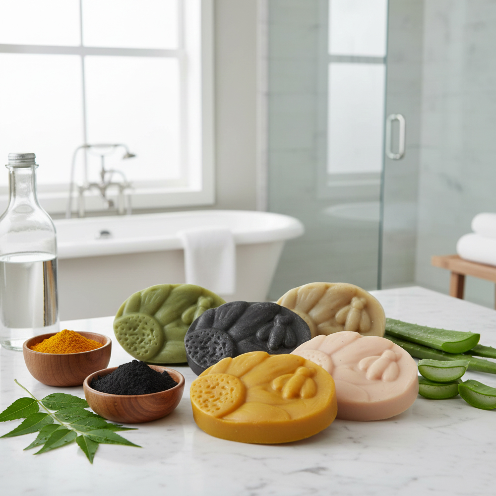 Handcrafted Botanical Soap Collection | Set of 5 | Charcoal + Aloe Vera+  Turmeric + Sandal +Neem - View 3