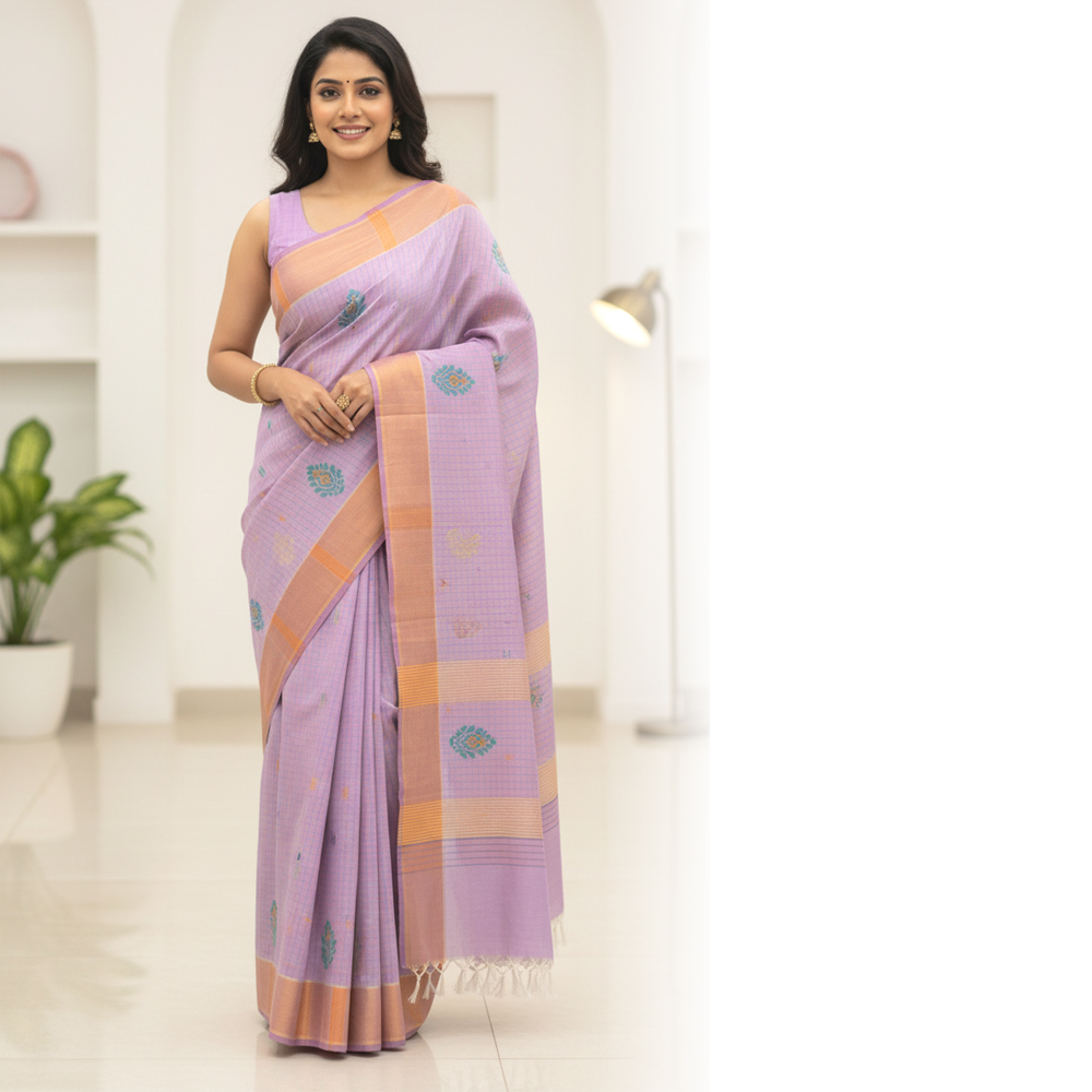 Dhonekhali Cotton Handloom Saree with Artisan Hand Embroidery - View 2
