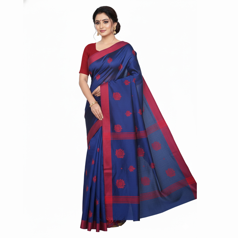 🧵 Elegant Jamal Buti 100% Pure Cotton Saree with Blouse Piece 🌸