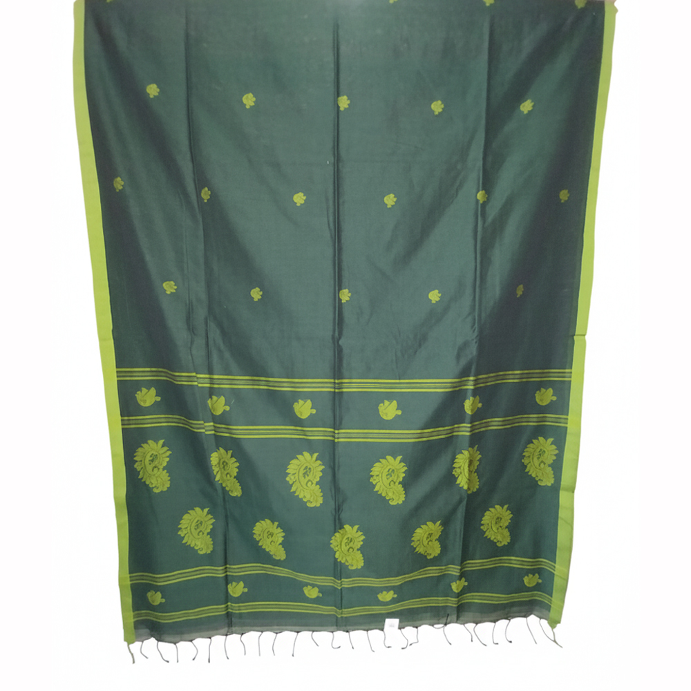 Pure Handloom Cotton Saree (Pastel Green) with Blouse Piece | Authentic Handwoven 100% Cotton - View 3