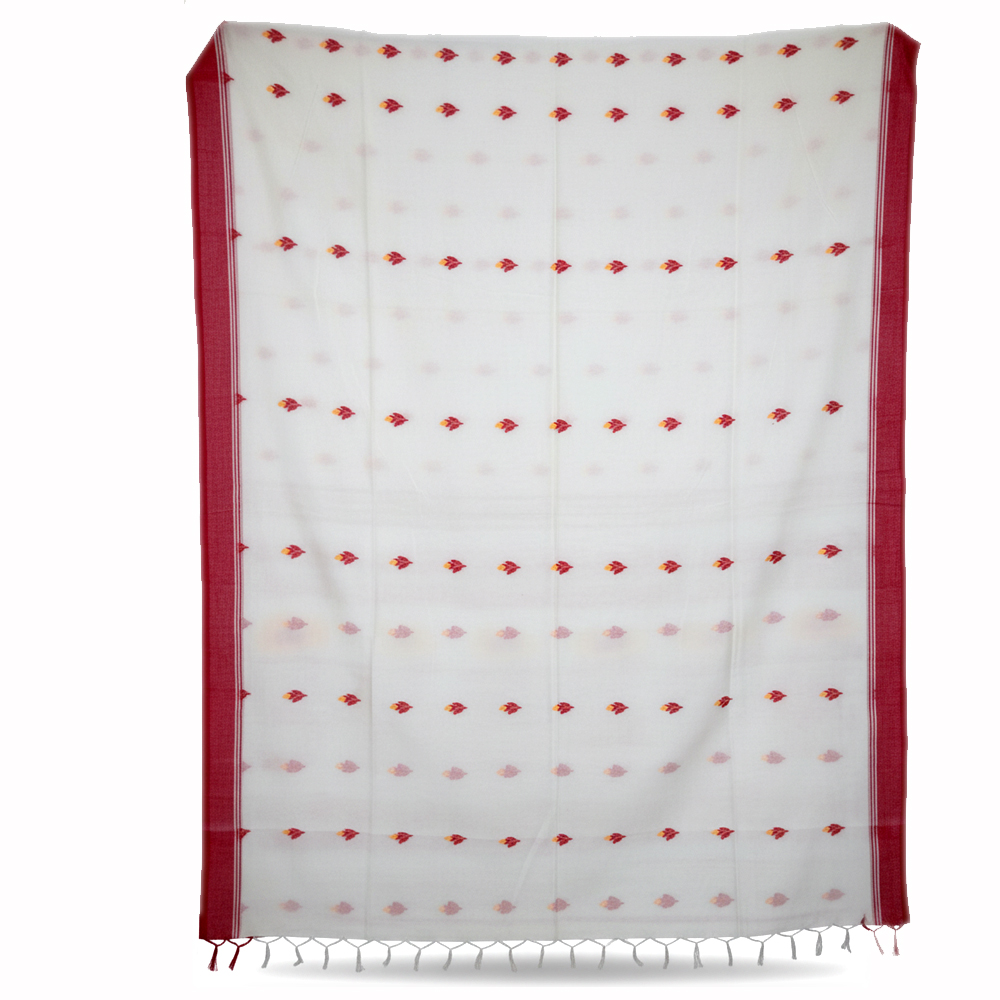 💖 Elegant Pristine White & Red Handloom Cotton Jamdani Saree & Blouse Piece 💖 - View 2