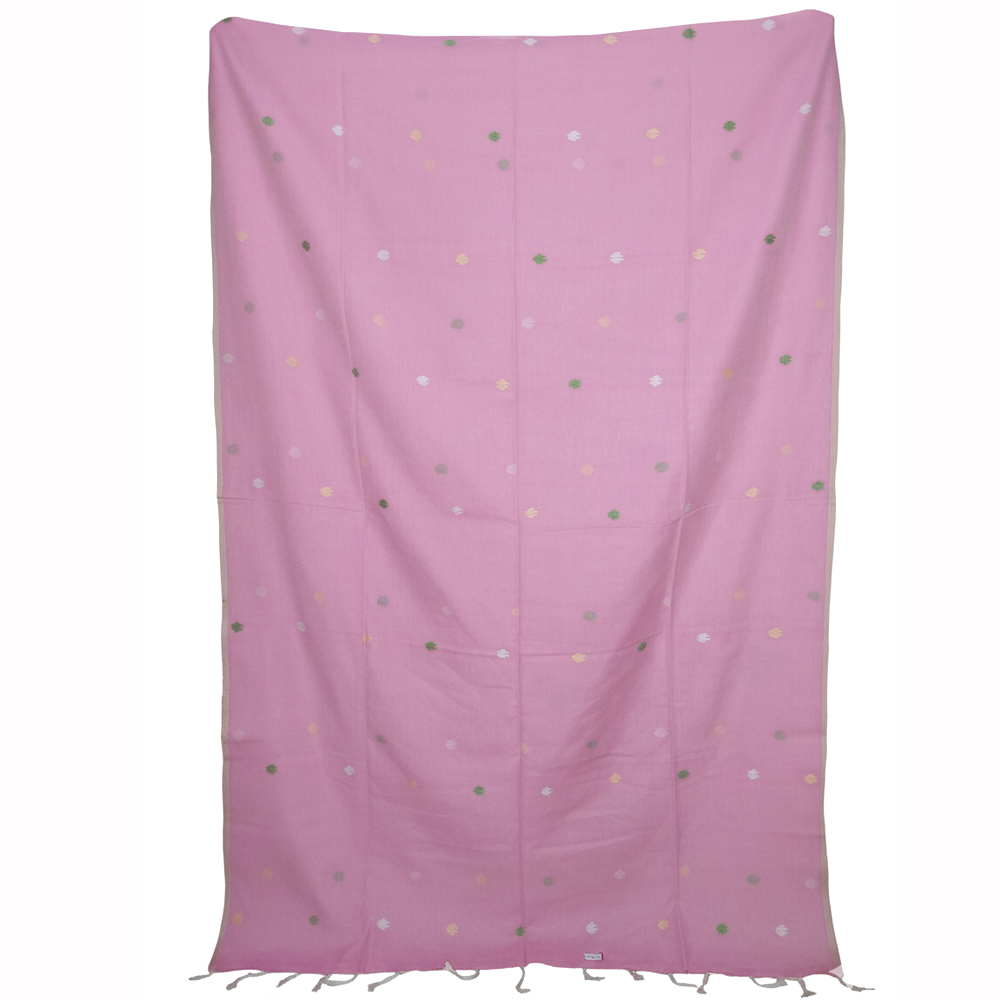 🌸 Dreamy Pink Malmal Cotton Jamdani Saree with Blouse Piece 🦋 - View 2