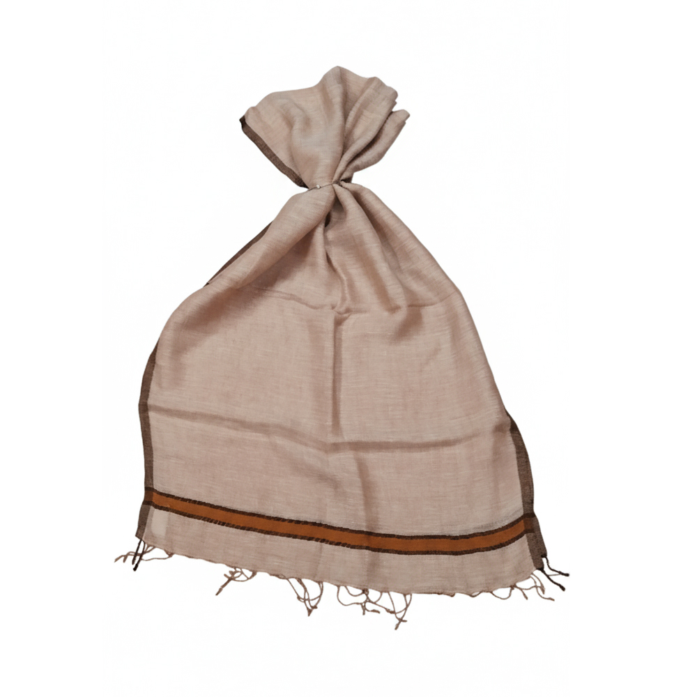 🌿 Handwoven Elegance: Pure Linen Stole with Accent Borders