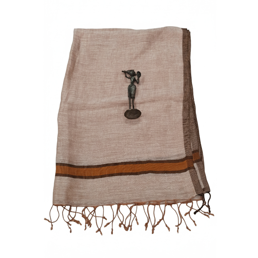 🌿 Handwoven Elegance: Pure Linen Stole with Accent Borders - View 2