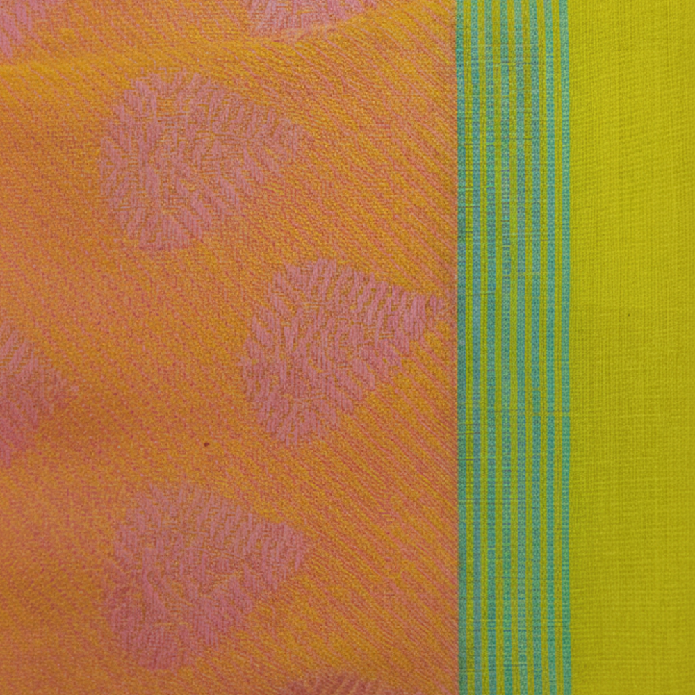 Handloom Pure Cotton Saree (5.5m) | Striking Yellow-Orange & Rani Pink Dual Tone with Heart Buti Weave | Lightweight - View 2