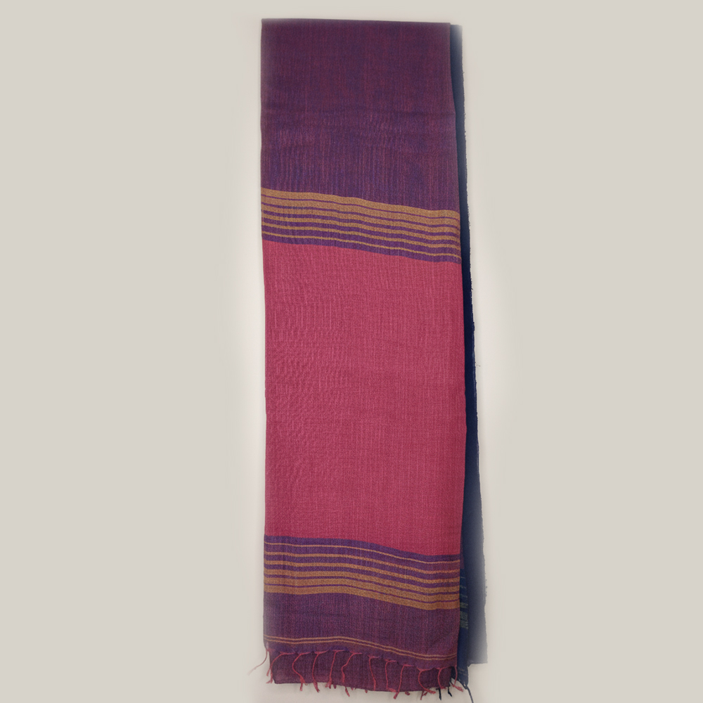 Handwoven Linen Maroon and Navy Blue Combination Saree with Blouse Piece | With Blouse - View 2