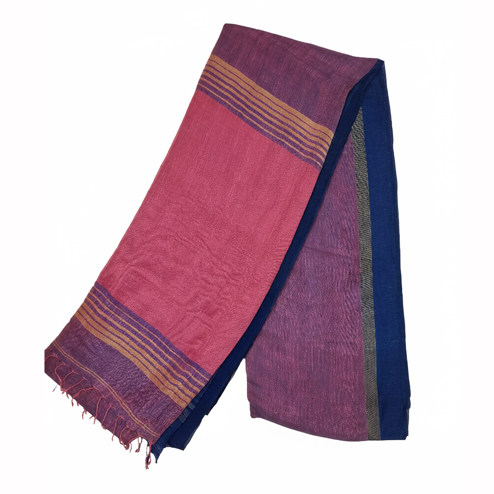 Handwoven Linen Maroon and Navy Blue Combination Saree with Blouse Piece | With Blouse - View 5