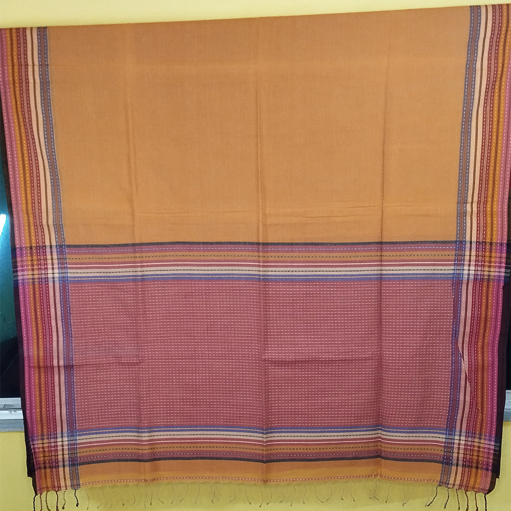 Earth-Tone Hand-Stitched Cotton Kantha Saree | With Blouse Piece