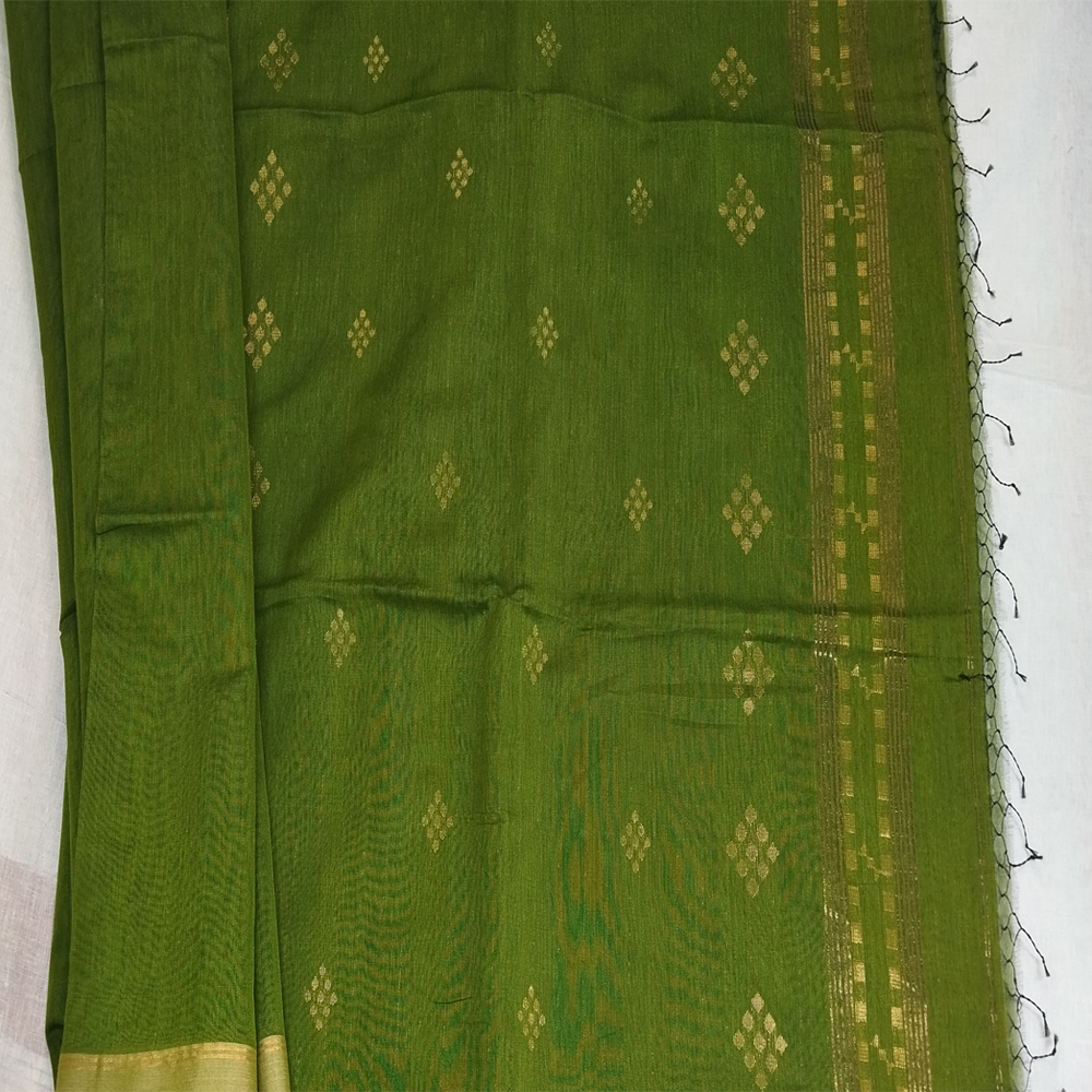 Emerald Green Silk Zari Buti Saree | With Blouse Piece - View 3