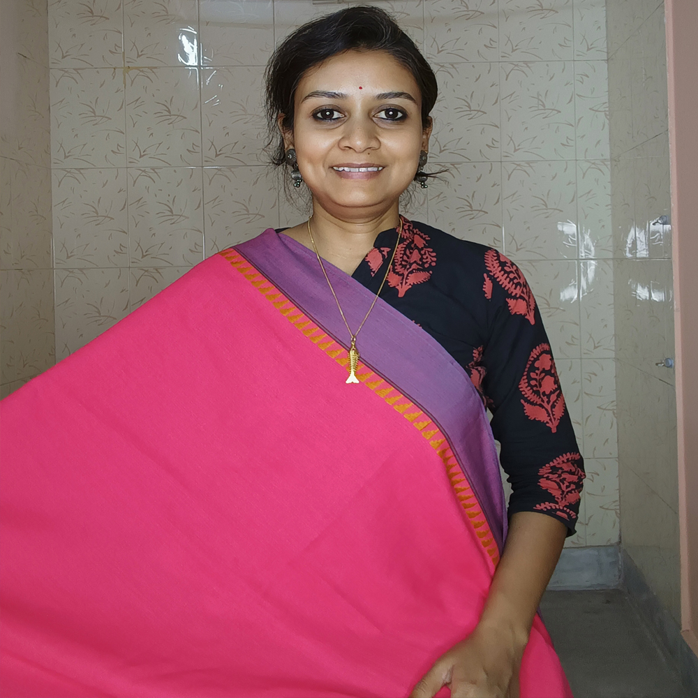 💖 Radiant Fuchsia Dabi Cotton Saree (5.5 Meters) - View 5