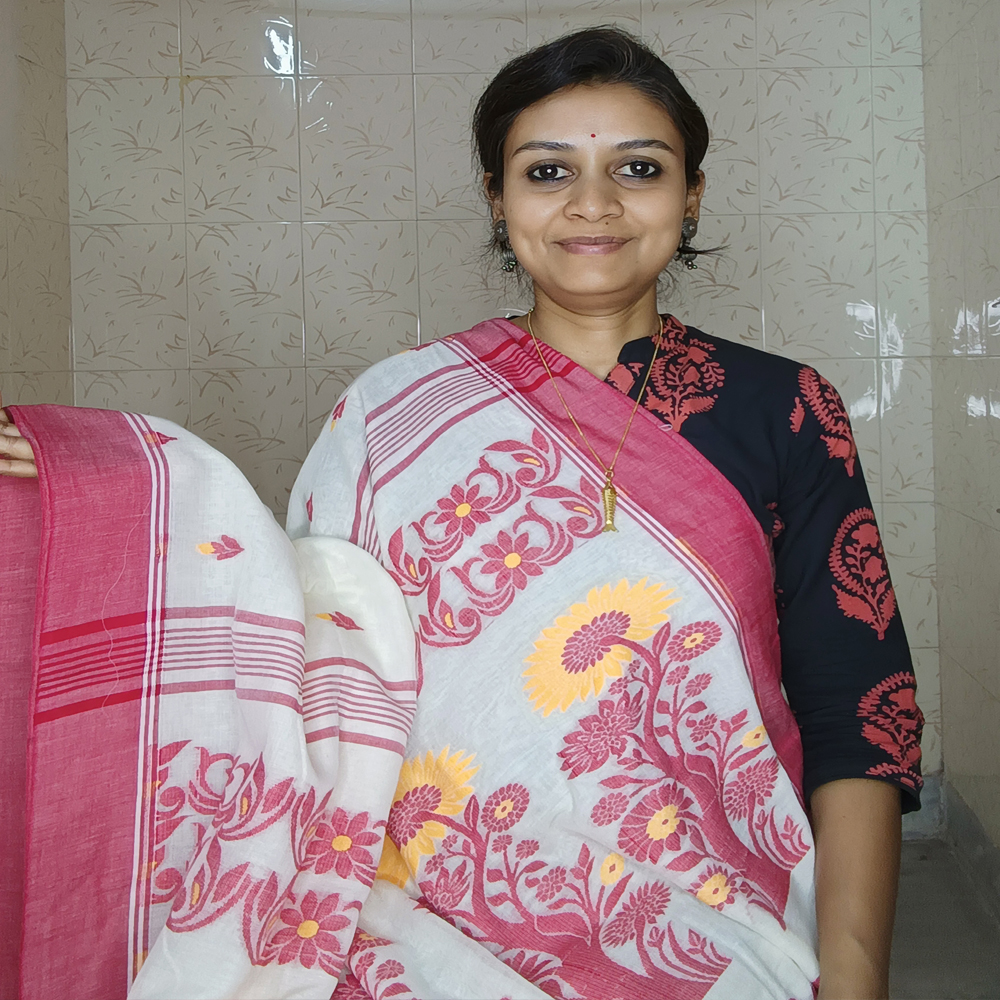 🌟 The Heritage 'Ikkat Buti' Handloom Saree in White and Red | 100% Pure Cotton