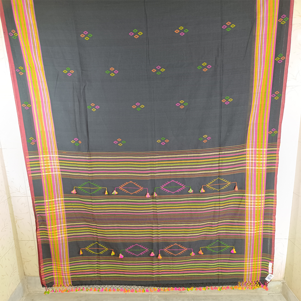 🖤 The 'Jhumko Lata' Saree | 100% Pure Handloom Cotton with Blouse Piece - View 3