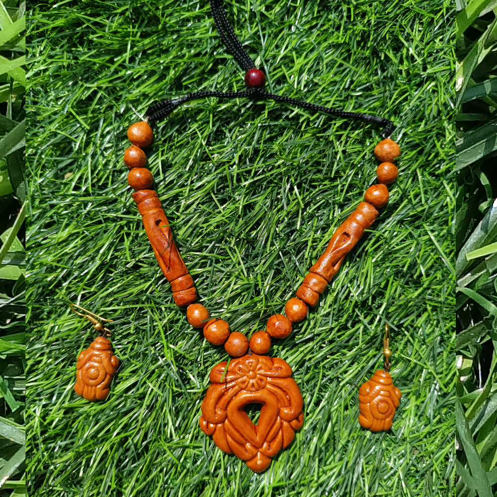 Handcrafted Terracotta Charm: Artisan Necklace & Earring Set