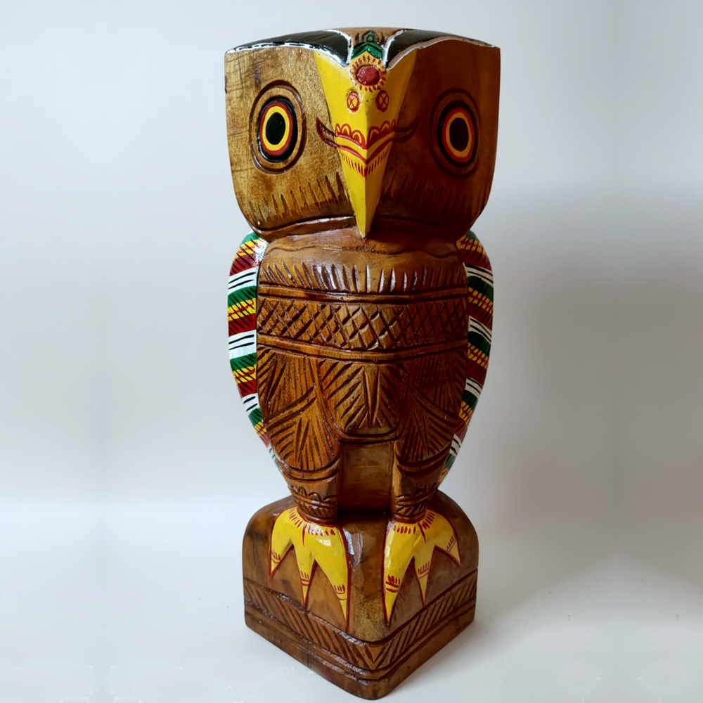 🦉 Majestic Hand-Carved Wooden Owl Figurine | 12 Inch