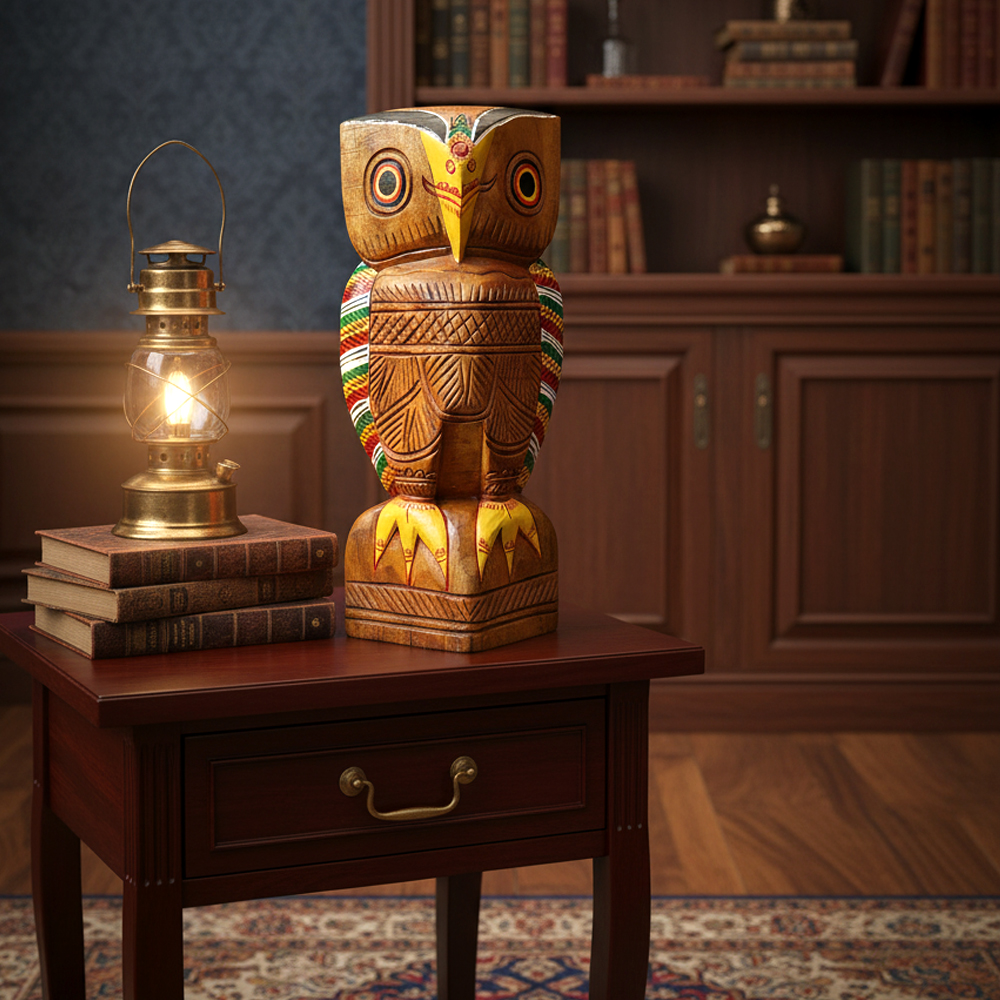 🦉 Majestic Hand-Carved Wooden Owl Figurine | 12 Inch - View 2